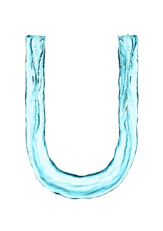 Water splash letter U with light blue color on white backgroundの写真素材
