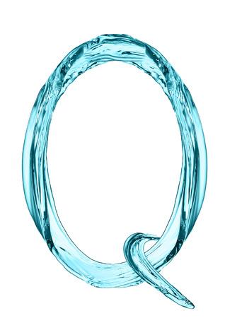 Water splash letter Q with light blue color on white backgroundの写真素材