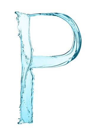 Water splash letter P with light blue color on white backgroundの写真素材