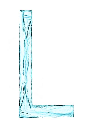 Water splash letter L with light blue color on white backgroundの写真素材