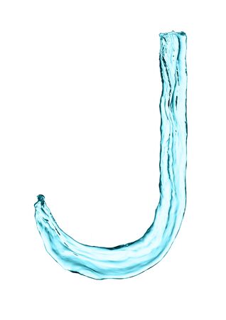 Water splash letter J with light blue color on white backgroundの写真素材