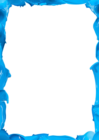 Blue paint splash frame on white backgroundの写真素材