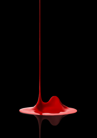 Nail polish liquid drop red color with reflection on black backgroundの写真素材