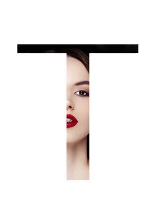 T letter beauty makeup girl creative fashion font on blackの写真素材