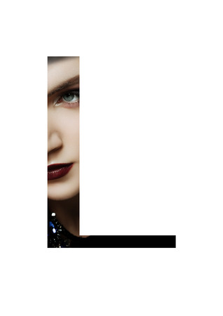 L letter beauty makeup girl creative fashion font on blackの写真素材