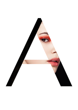 A letter beauty makeup girl creative fashion font on blackの写真素材