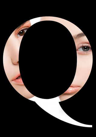 Q letter beauty makeup girl creative fashion white font on blackの写真素材