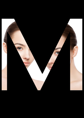 M letter beauty makeup girl creative fashion white font on blackの写真素材
