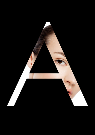 A letter beauty makeup girl creative fashion white font on blackの写真素材
