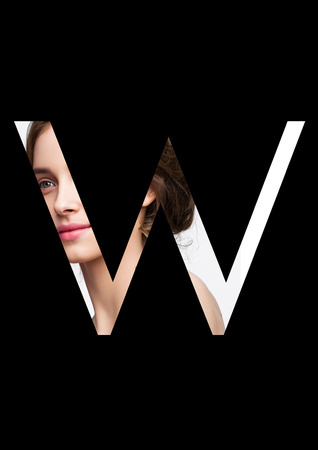 W letter beauty makeup girl creative fashion white font on blackの写真素材