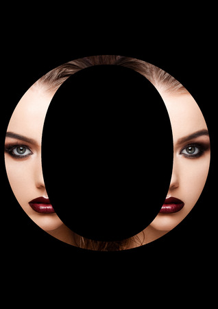 O letter beauty makeup girl creative fashion white font on blackの写真素材