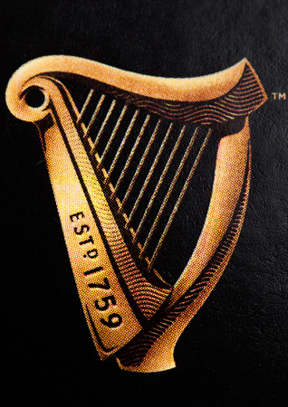 LONDON, UK - OCTOBER 20, 2017: Logo of Guinness original beer on white background. Guinness beer has been produced since 1759 in Dublin, Ireland.Macroのeditorial素材