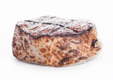 Grilled juicy beef pork steak slice on white backgroundの写真素材