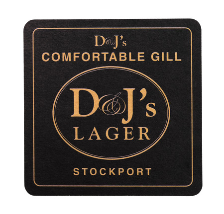 LONDON, UK - AUGUST 22, 2018: DJ's LAger paper beer beermat coaster isolated on white background.のeditorial素材
