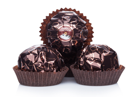 LONDON, UK - NOVEMBER 08, 2018: Ferrero Rondnoir premium chocolate sweets on white background.のeditorial素材