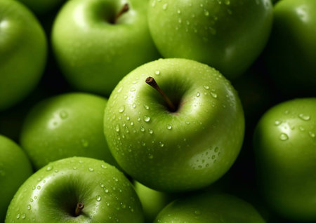 Close up sweet and sour green aplles.Ai Generativeの素材