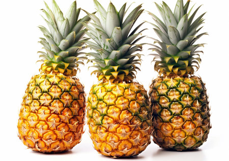 Fresh ripe sweet pineapples on white background.AI Generativeの素材