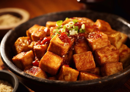 Bowl with stinky smelly tofu asian food.Ai Generativeの素材