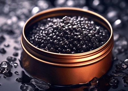 Jar on ice  premium beluga black caviar..Ai Generativeの素材