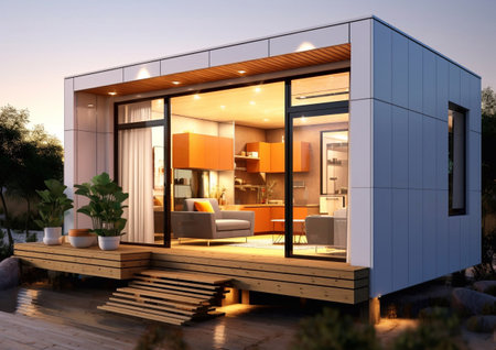 Tiny minimalist home with modern interior design and furniture.AI Generativeの素材