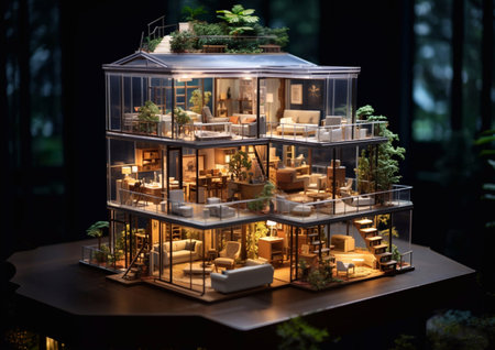 Display presentation of modern apartment house loft building with all furniture inside.AI Generativeの素材