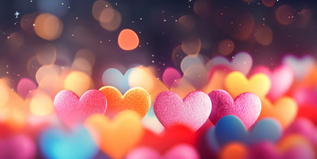 Wallpaper with assorted colorful hearts for valentines day or romantic wedding.AI Generative.の素材