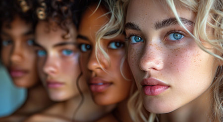 Profile side view portrait of diverse young beautiful women.AI Generative.の素材