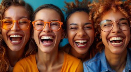 A group of diverse people laughing and enjoying a moment together.AI Generative.の素材