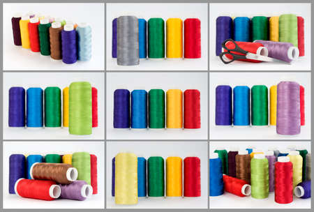 Hanks of multi-coloured threads for embroidery on a white backgroundの写真素材
