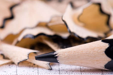 The black pencil and wood shavings backgroundの写真素材
