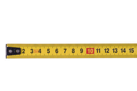 Opened tape measure on white isolated backgroundの写真素材