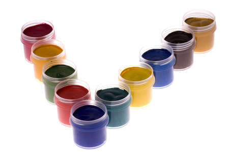 Set of the watercolor gouache paints at the white backgroundの写真素材