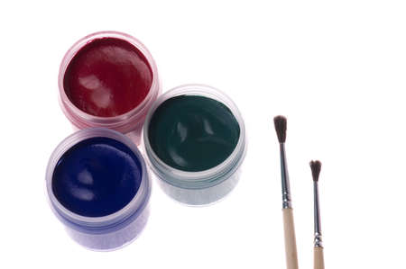 Set of the watercolor gouache paints at the white backgroundの写真素材