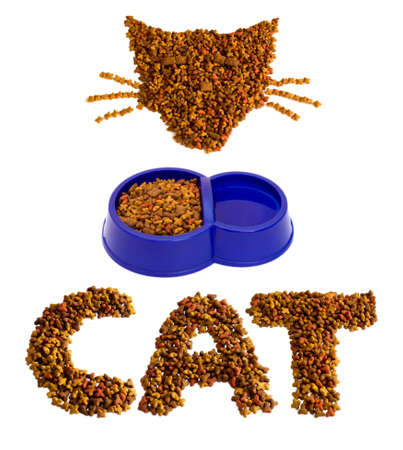 Figures made of cat food isolated on whiteの写真素材