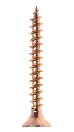 Close-up of golden screw isolated on a white backgroundの写真素材