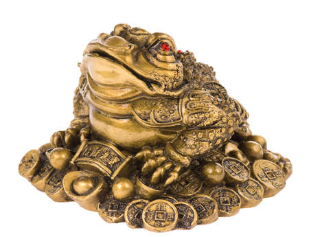 Chinese Feng Shui lucky money frog for good luck and riches. Isolated on white background.の写真素材