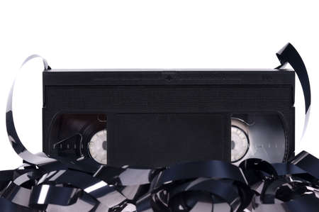 Old unusable video cassette isolated on white backgroundの写真素材