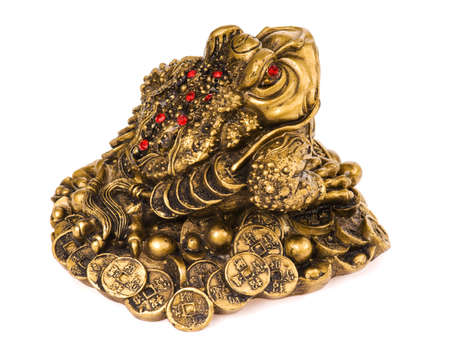 Chinese Feng Shui lucky money frog for good luck and riches. Isolated on white background.の写真素材