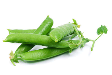 Fresh green pea pod isolated on white backgroundの写真素材
