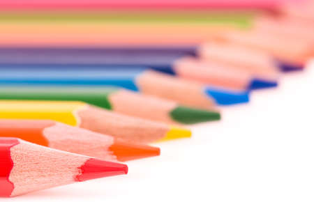 Close-up image of multicolor pencils isolated on white backgroundの写真素材