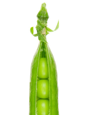 Fresh green pea pod isolated on white backgroundの写真素材