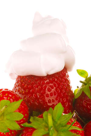 Ripe strawberry and cream isolated on a white backgroundの写真素材