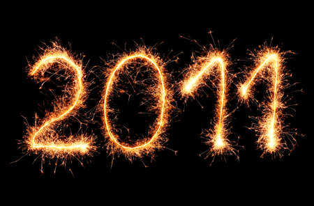 2011 made of sparkler on a black backgroundの写真素材