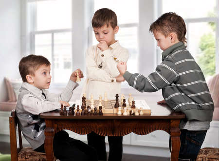 playing chess game in roomの写真素材