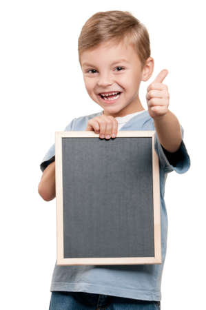 Boy with blackboardの写真素材