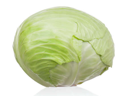 Fresh green cabbage vegetable on white backgroundの写真素材