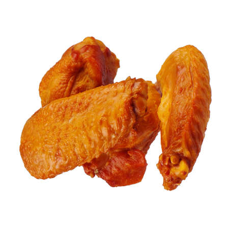 Delicious smoked chicken wings on a white backgroundの写真素材