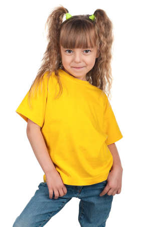 Portrait of happy little girl over white backgroundの写真素材