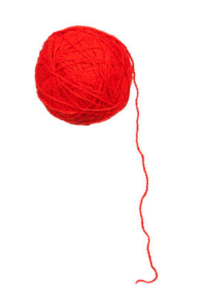 Red ball of yarn for knitting isolated on white backgroundの写真素材