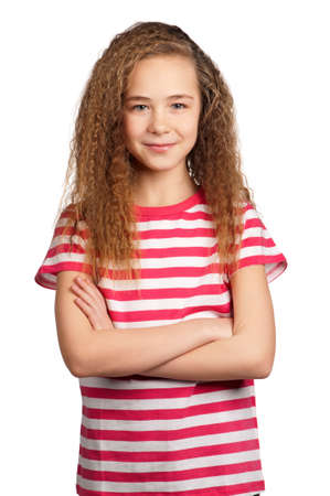 Portrait of happy girl isolated on white backgroundの写真素材